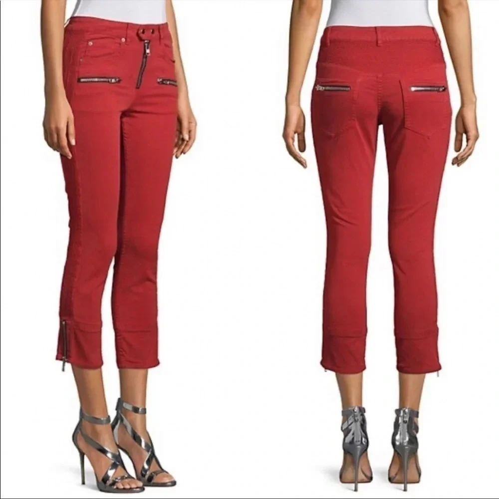 Isabel Marant Red Cropped Zip-Detail Jeans